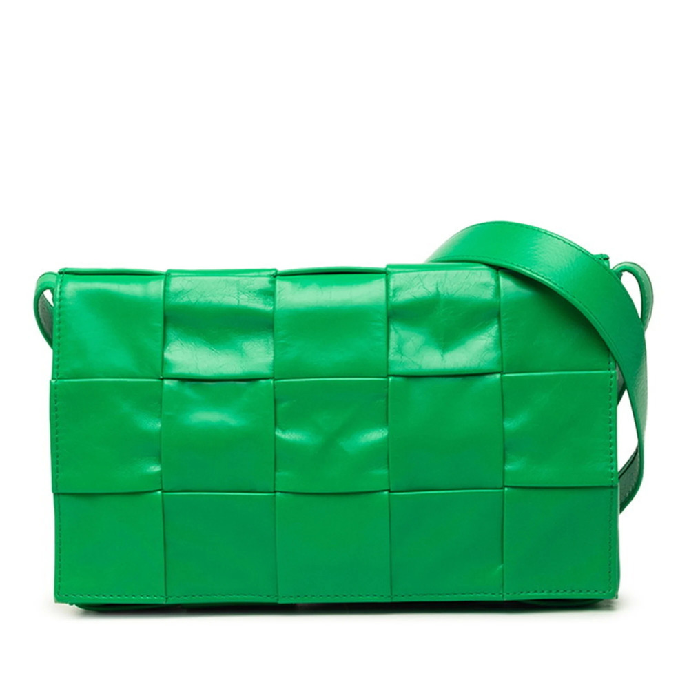 Bottega Veneta Maxi Intrecciato Cassette Crossbody Shoulder Bag, Green Leathe...